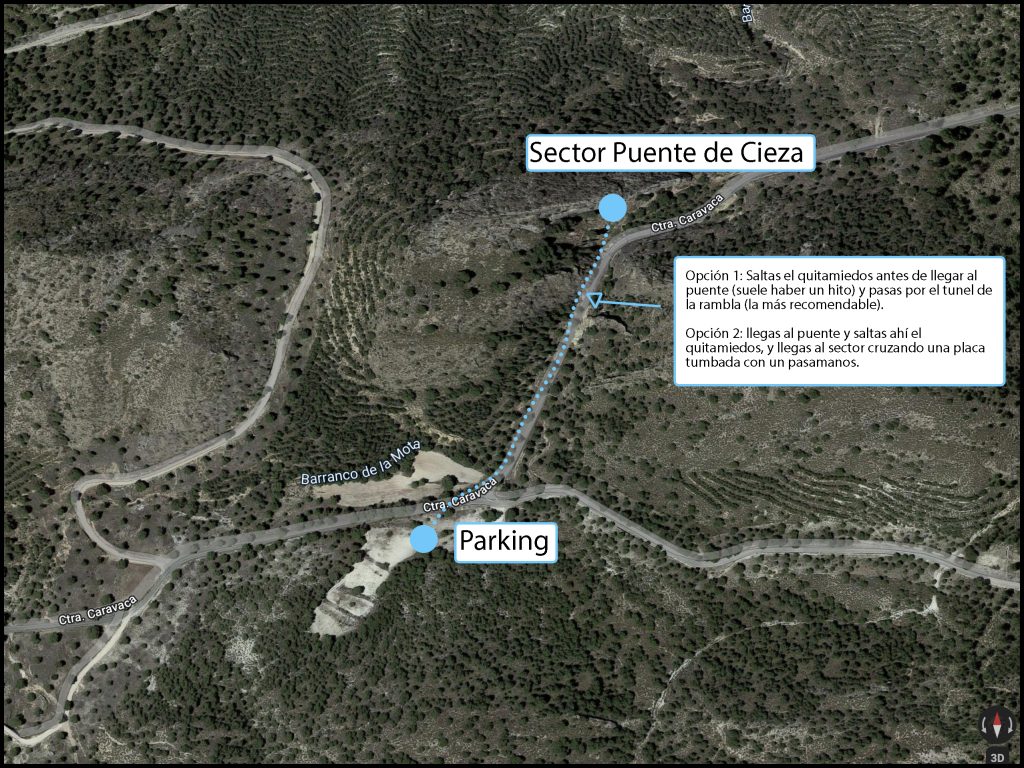 Parking y aproximación al sector de escalada del Puente de Cieza